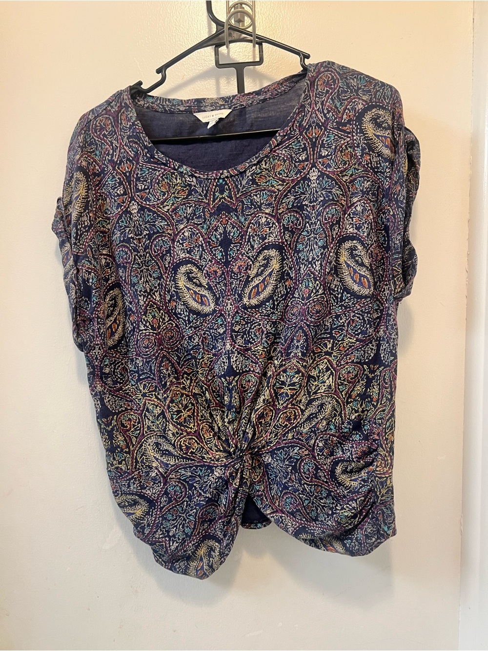 Lucky Brand Navy Paisley Twist-Front Tee